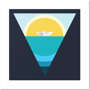 Paper boat in the sea Posters and Art